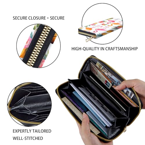 Women's RFID Blocking Zip Around Wallet with Detachable Wrist Strap – Large Capacity Leather Clutch Purse for Travel & Daily Use,Tropical Flamingo and Pineapple - color: Tropical Flamingo and Pineapple, size: Wallet-A