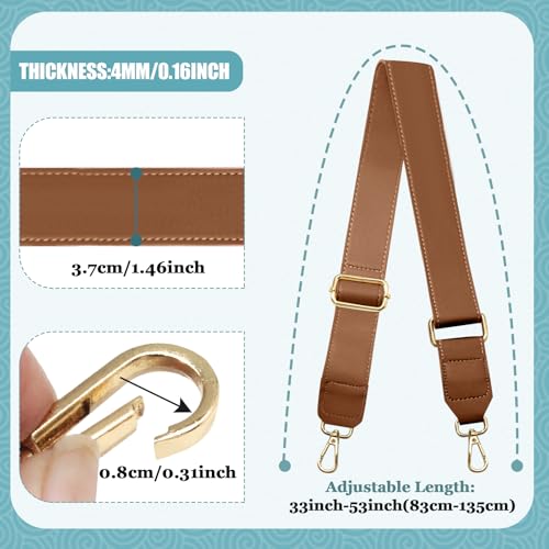 Brown Leather Purse Strap Wide Adjustable Shoulder | Handbag Replacement, Crossbody, Swivel Clasps, 33~55 inch - color: Brown