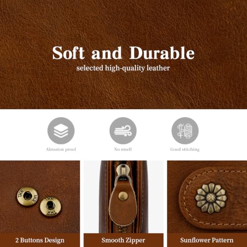 Full Real Leather Trifold Wallet for Women With RFID Blocking - color: a1-brown