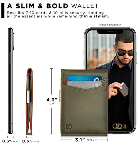 SERMAN BRANDS Money Clip Wallet - Mens Wallets slim Front Pocket RFID Blocking Card Holder Minimalist Mini Bifold - color: Salted Green Transformer