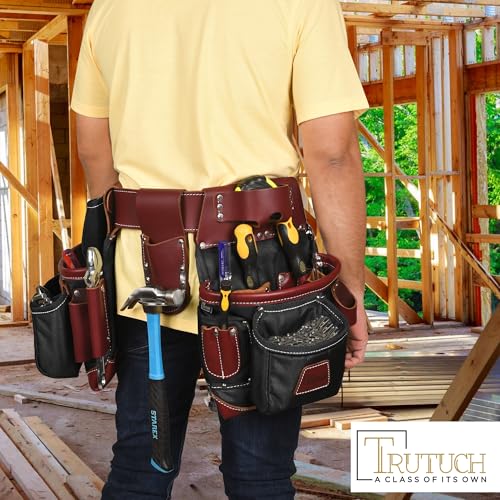 Nylon and Leather Tool Belt | Framing Tool Bags | Leather Tool Belts | Nylon Tool Pouch | Carpenter Tool Belt | Construction | Framers | Electrician - color: Black