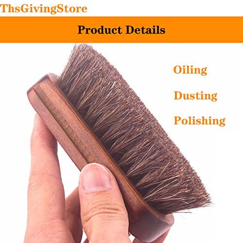 Horsehair Shoe Brush for Cleaning, Leather Brush Car Cleaning Brush, Solid Wood Handle Polishing Brush with Soft Bristles, Comfy Grip