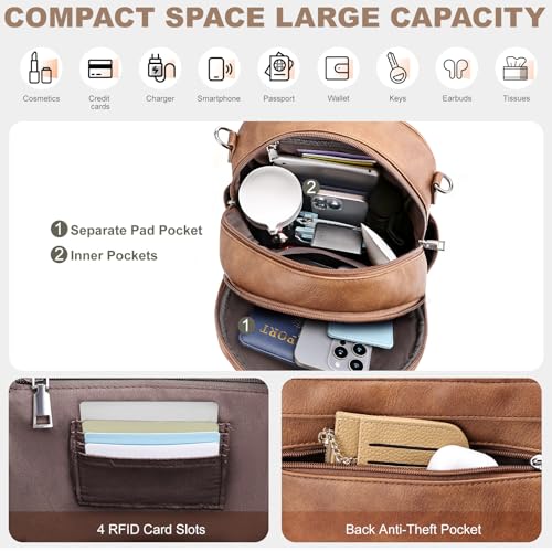 SYTRAH Small Backpack Purse for Women, Mini Daypack Cute for Travel Brown - color: Brown
