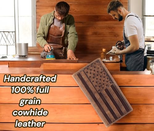 F&L CLASSIC Men's RFID Vintage Look Genuine Leather Long Bifold Wallet Checkbook Wallets,brown flag,240-100 - color: brown with flag