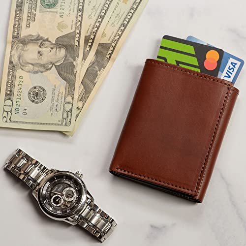 Bullhide Belts Full Grain Bridle Leather Trifold Wallet Medium Brown | ID window, Made in USA - color: Medium Brown