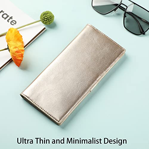 Ultra Slim Thin Leather Women Wallet RFID Blocking Credit Card Holder Bifold Long Ladies Billfold - color: 1-waxed Champion Gold