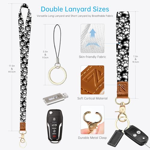Black and White Dog Paws 2-in-1 ID Badge Holder & Lanyard Wallet for Teachers,Nurse,Professionals-Cute Zippered Coin Pouch,Removable Wristlet & Neck Lanyard,5 Card Slots Stylish Work Essential - color: Black and White Dog Paws