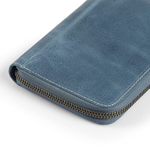 Londo Genuine Leather Padfolio – Portfolio Folder with Pencil Holder, Notepad & Zipper Closure for Business, Office & Travel - color: Blue