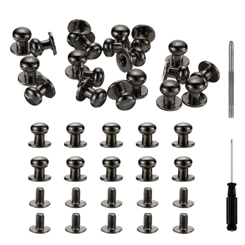 HARFINGTON 30 Sets Round Head Button Studs Screw 7mm Alloy Leather Rivets with Hollow Punch Screwdriver for Repair and Decorate Fabric Clothing Shoes Bags DIY, Black - color: Black, size: 7mm