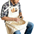 Woodcarving Apron-Work Apron with Brown Leather Chest Patches, Tool Pocket - color: White