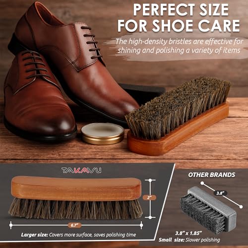 TAKAVU Shoe Brush 100% Genuine Horse Hair, Won't Scratch Leather (2pcs) - size: 2pcs