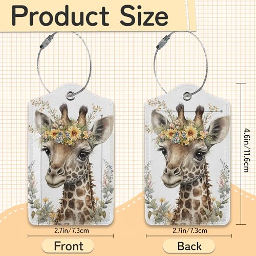 Cute Giraffe Luggage Tags for Suitcase,3 Pack Funny Luggage Tag Leather Privacy Cover ID Label with Stainless Steel Loop for Women Men - color: Cute Giraffe