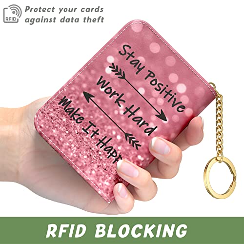 Credit Card Holder for Women, Small RFID Wallet Slim Leather Card Case - color: B-Work Hard, size: Keychain