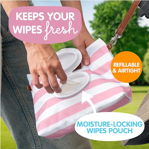 Bumco Portable Diaper Clutch Bag with Built-In Baby Wipes Dispenser (Pink) | Airtight refillable wet wipes dispenser container. Portable travel pouch holder for quick baby cleanups on the go. - color: Pink