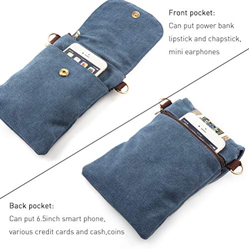 SILKAREA Vintage Embroidered Canvas Flip Small Crossbody Bag Cell Phone Pouch for Women Wristlet Wallet Bag Coin Purse - color: Navy Blue