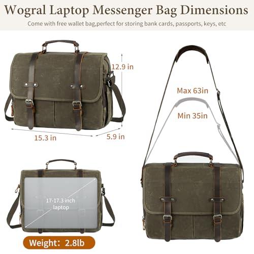 Vintage Men Laptop Bag, 15.6 Inch Messenger Bag Leather Waxed Canvas | Briefcase Large Computer Laptop Bag Briefcase Satchel Handbags Crossbody Bags Water Resistant Work Business Travel - color: Green