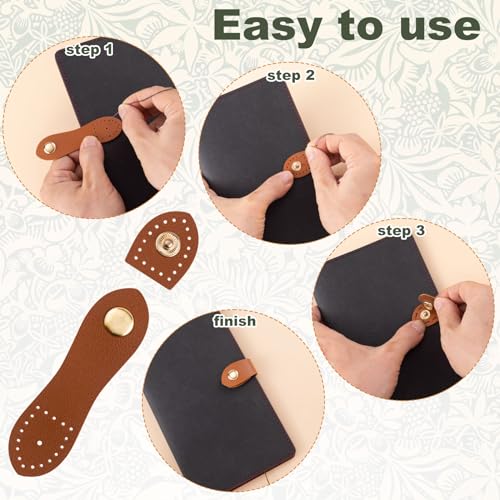 Joez Wonderful Leather Snap Buckles Snap Button Closure, Sew On Leather Purse Closure Fasteners for Purse Wallet Bags - color: Light Brown