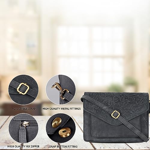 Ozora Genuine Leather Crossbody Purse for Women, Shoulder Bag - color: E.black Hunter