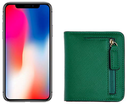 Toughergun Women’s Small Slim Leather Wallet with RFID Protection, Compact Bifold Mini Purse with Clear ID Window - color: CH Green