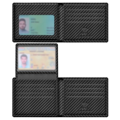 Travelambo Genuine Leather Wallet for Men with Gift Box - Handmade Bifold Stylish - Mens Wallets Rfid Blocking with 2 ID Windows - color: Weaved Black