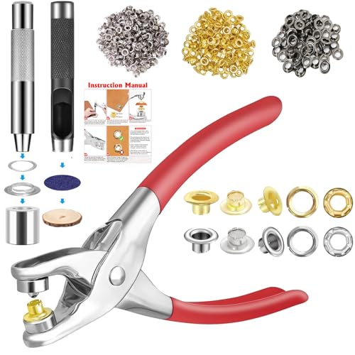 Grommet Tool Kit with 605 Pieces, 1/2 Inch Eyelets and Washers in Gold, Silver, Black,Two Set of Installation Tools, Installation Pliers, Hole Punch, Punched Pad for Leather, Belt, Shoes, Crafts - color: 1/2inch & 605pcs