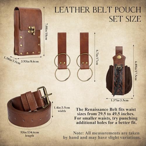 Renaissance Belt Pouch Medieval Pirate Costume Accessories Set for Cosplay | Viking Faux Leather Waist Bag, Skirt Hike Clips, Perfect for Women and Men Ren Faire, LARP, Fantasy, Halloween - color: Brown-N