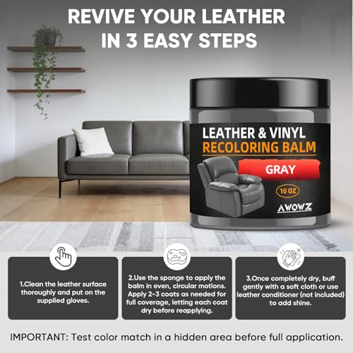 Leather Recoloring Balm - Scratch Repair & Color Restore Kit for Faded Leather, Leather Couch & Car Seats - 10OZ Leather Restorer Balm for Furniture, Auto Interior, Vinyl, Accessories (Gray) - color: Gray, size: 10 OZ