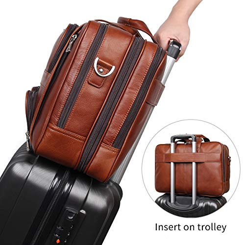 Augus Genuine Leather Briefcase for men, Business Travel Laptop Bag, Brown - color: Light Brown