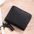 Women's RFID Classic PU Leather Short Wallet with Star Tassel Charm, Multi Card Slots Zipper Coin Pocket, Portable Daily Mini Purse for Cash Cards Lipstick - Black - color: Star Charm-black