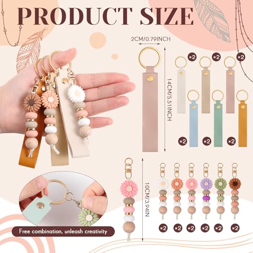 Wavyknot 12 Set Daisy and PU Leather Beadable Keychain Bars Bulk Laser Engraving Blanks Keychain Kit for DIY Crafts Jewelry (Pastel, Rectangle) - color: Pastel, style: Rectangle