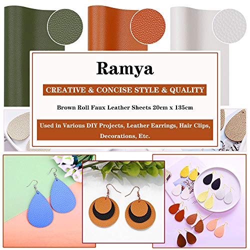 RAGAN Solid Color Faux Leather Sheets( 7.8 "X 53" ), Leather Fabric is Perfect for Leather Earrings and DIY Projects (Brown) - color: Clear,brown