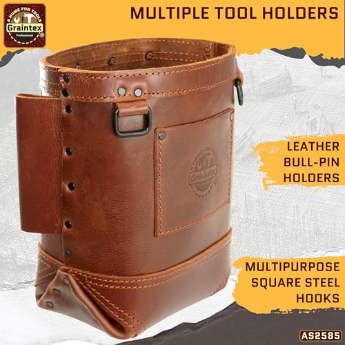 Graintex Nut & Bolt Bag Ambassador Series, Top Grain Leather, Tool Bag, Tool Belt for Ironworker Tools, Durable and Versatile Nut & Bolt Organizer for Professional Use - color: Chestnut Brown