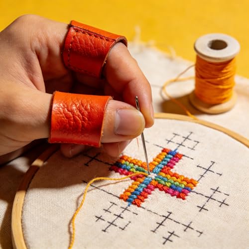 Needle Felting Finger Guards, 10 Pairs Leather Thimbles for Hand Sewing, Leather Finger Cots for Knitting and Embroidery, Random Color