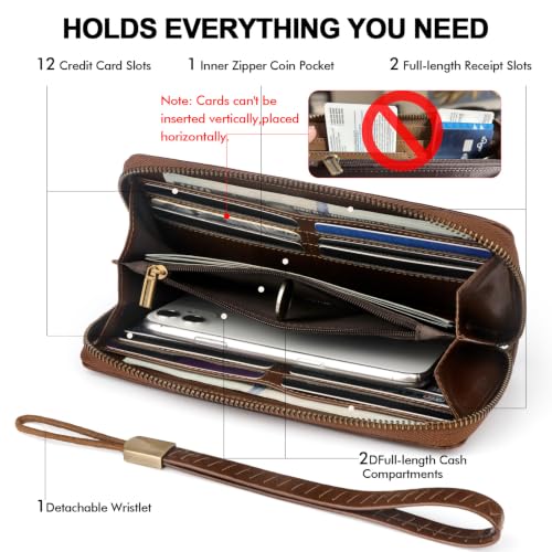 Real Leather Wristlet Wallet Women With RFID Blocking(darkcoffee) - color: a9-darkcoffee