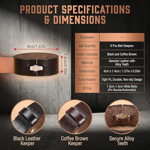 6 Pcs Black & Brown Leather Belt Loop Keeper