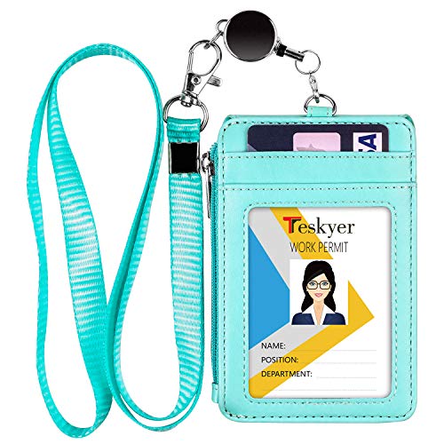 Teskyer ID Badge Holder with Retractable Lanyard, Lanyard Wallet, Cyan - color: Green #02, size: 3.1" x 4.7"