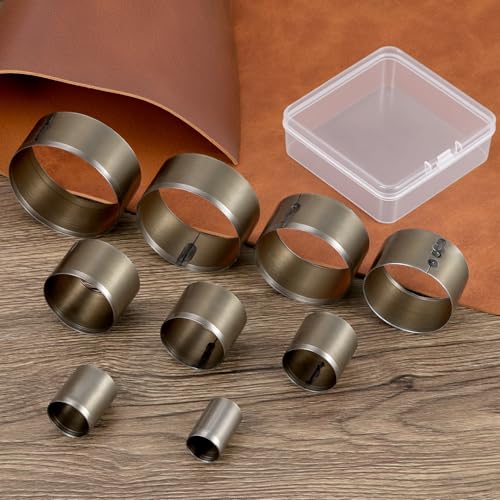 QWORK 9 Pcs Leather Circle Cutter Tool Set 15-55mm High Carbon Steel Round Punching Die Kit for Fabric Clay & Leather Crafts Hollow Hole Punch for Belt Wallet & DIY Jewelry Making