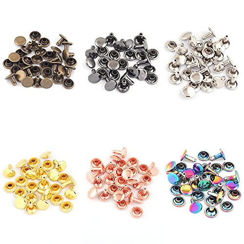 Mix Color Tubular Double Cap Rivets,8mm Round Rapid Rivet,120PCS(Each 20) | 8mm rivet,Metal Button Round Rapid Rivet Studs for Purse Handbags Shoes Belts Leather Craft, 1920-15,120PCS, Each 20 - color: Each Color 20pcs