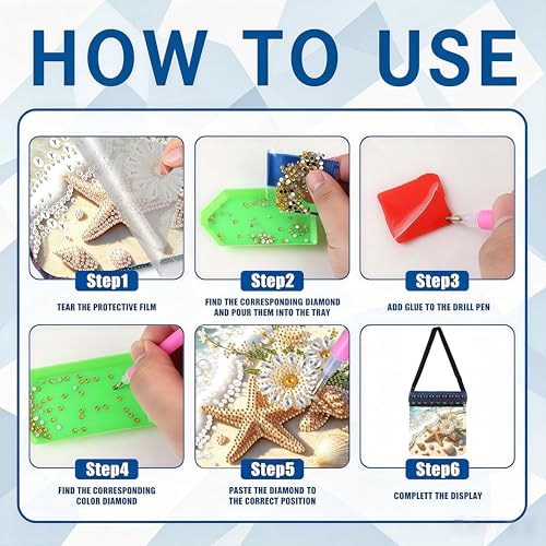 LSQFS Diamond Art Bags Crossbody Kit - DIY Diamond Painting Art Bag for Adults, Gem Art Craft Kits for Women, Stylish Diamond Art Projects Purse as Gift - color: Beach 1