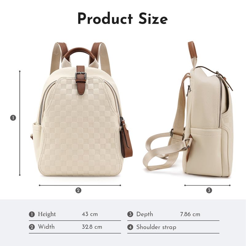 Small Backpack Purse for Women Cute PU Leather Backpack Plaid Backpack for Women Travel & Work White - color: White