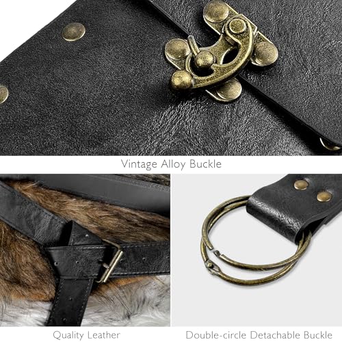 Renaissance Belt Pouch Waist Bag Steampunk Pouch Medieval Leather Belt Skirt Hikes Set, Retro Renaissance Accessories for LARP Cosplay Costume Christmas Gifts (2Pouch-Black) - color: 2Pouch-Black