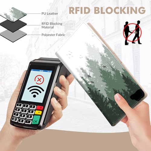 Anikathy Womens Wallet, Rfid Wallets for Women,Slim Thin Credit Card Holder Organizer Purse,PU Leather Cute Long Bifold Clutch Cash Wallet with Zipper Coin Pocket,Ladies Gift,Forest X - color: Forest X