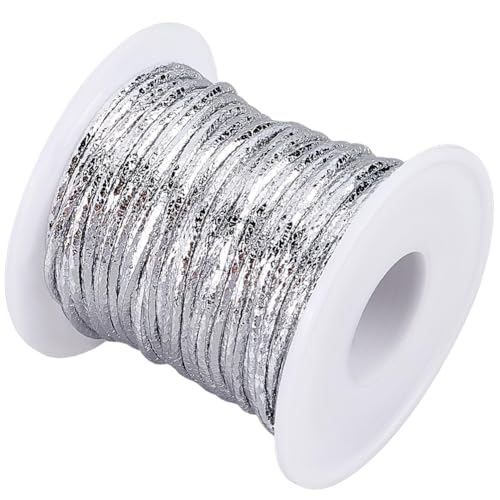 21.87 Yards 2mm Metallic PU Leather String Strip for Jewelry Making Round Leather Cord Laces Strips Cording Rope with Spool for Necklaces Bracelets Crafting Wraps Beading(Silver) - color: Silver, size: 20M