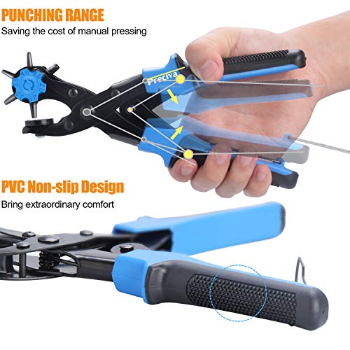 Preciva Hole Punch Plier, Revolving Punch Tool Kit with Pliers, Ruler, Grinding Rod, Plastic Hammer, 340pcs Snap Fasteners & Rivets - color: Blue