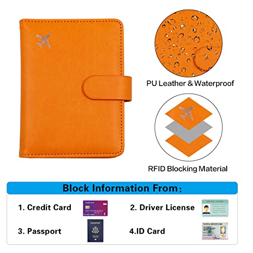 Melsbrinna Premium Leather Passport Holder Covers Case, Waterproof Rfid Blocking Travel Wallet Passport Holder with Pen Holder, Cute Passport Book for Women/Men - color: AO-Orange