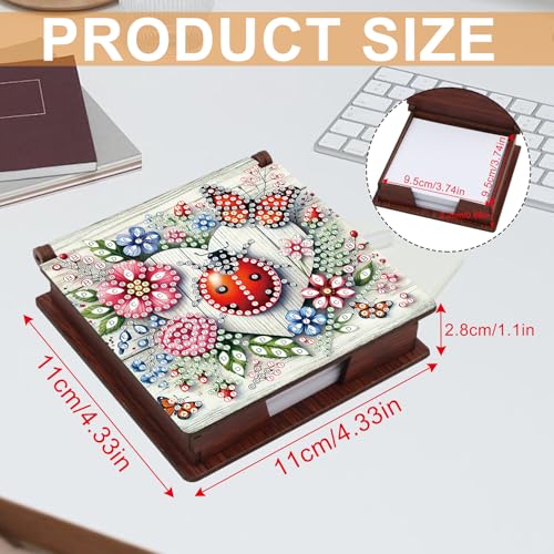 JISHSHAY Ladybird Diamond Painting Note Box Flower Diamond Art Sticky Note Holder Gem Art Notecard Box Gem Painting Mosaic Kits for Adults Embroidery Kit Memo Pad Holder, Contains 160 Sheets of Paper - color: Ladybird 1
