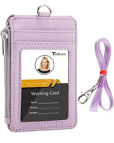 Teskyer ID Badge Holder with Lanyard, Lanyard Wallet, Lychee Lilac - color: Lichee Lilac, size: 3.1" x 4.7"