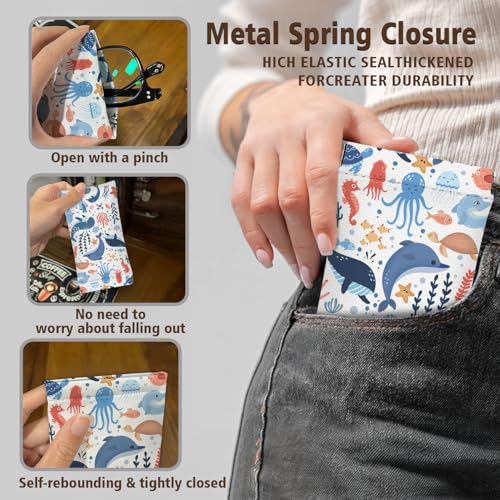 Eyeglasses Sunglasses Case,PU Soft Squeeze Top Glasses Pouch for Women Student,Animal Pattern Portable Anti Scratch - color: Blue+beige