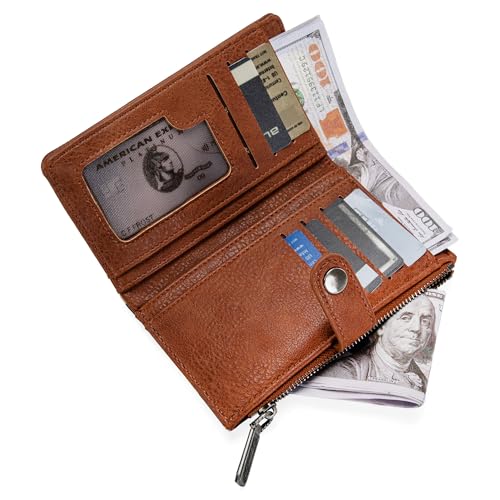 Wrangler Wallet for Women Bifold Card Holder with Zipper and ID Window - color: Cow Print - Brown