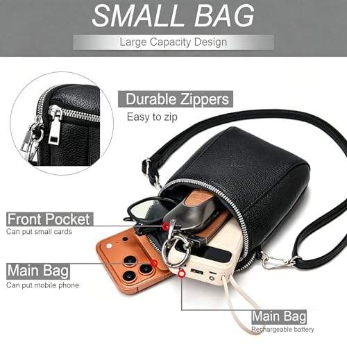 Cell Phone Purse Small Crossbody Bag for Women Leather Stylish Mini Shoulder Bag Wallet Pouch Lightweight Pockets Handbags - color: Black and Silver